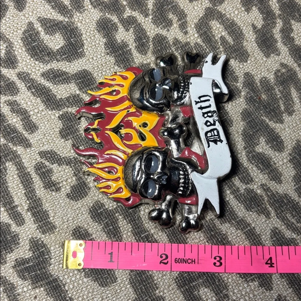 Skull & crossbone flame belt buckle punk biker goth belt buckle oversize buckle